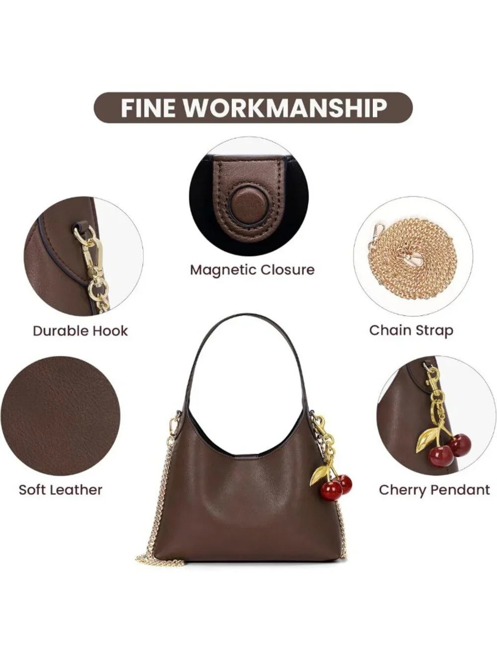 Trendy Small Faux Leather Hobo Bag for Women - Cherry Shoulder Tote & Crossbody